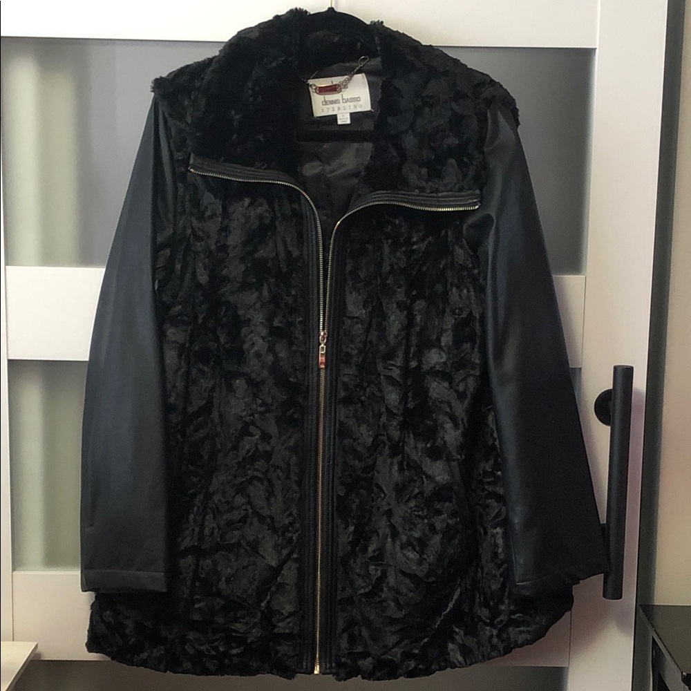 Dennis Basso Black Faux Fur Teddy Jacket